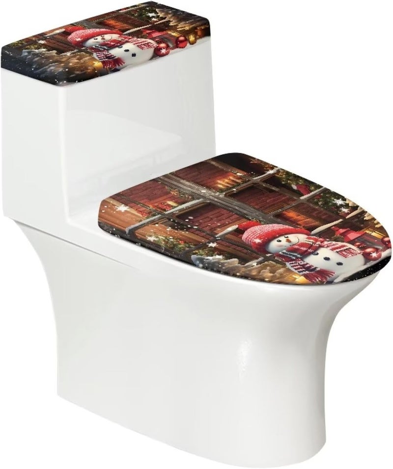 Kathyboom Cute Snowman Christmas Toilet Lid Cover Tank Lid Cover Stain Resistant Toilet Seat Covers Reusable Toilet Seat Covers Keep Toilet Clean Machine Washable - Image 1